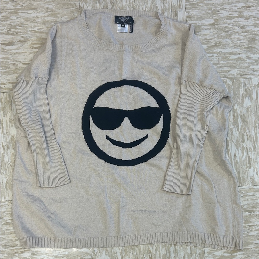 Stylish Beige Crewneck Sweater with Emoji Design